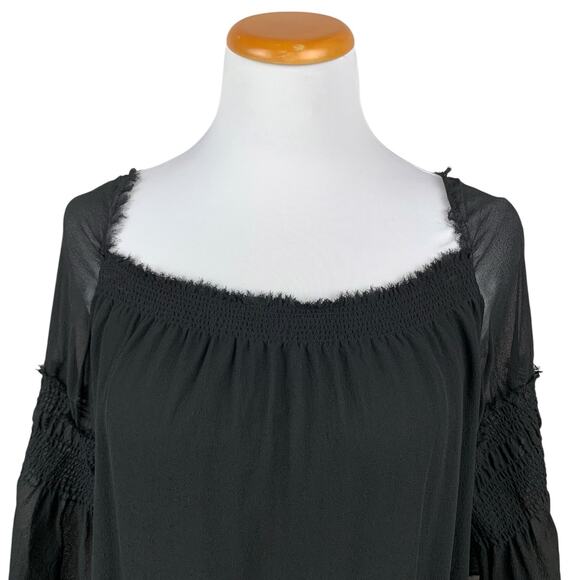 Theory Silk Blouse Black Bell 3/4 Sleeve Georgette Women's L - Picture 2 of 9